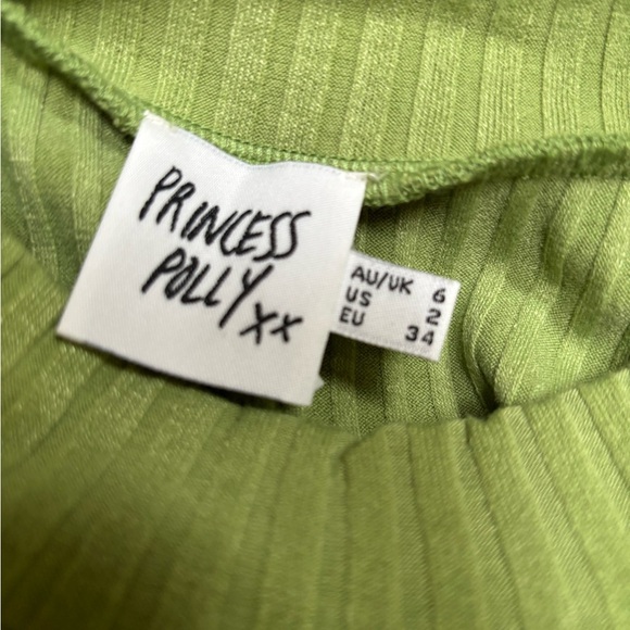 Princess Polly Light Green Ribbed Long Sleeve Crop Top SZ S Casual Summer Fall - Picture 5 of 6